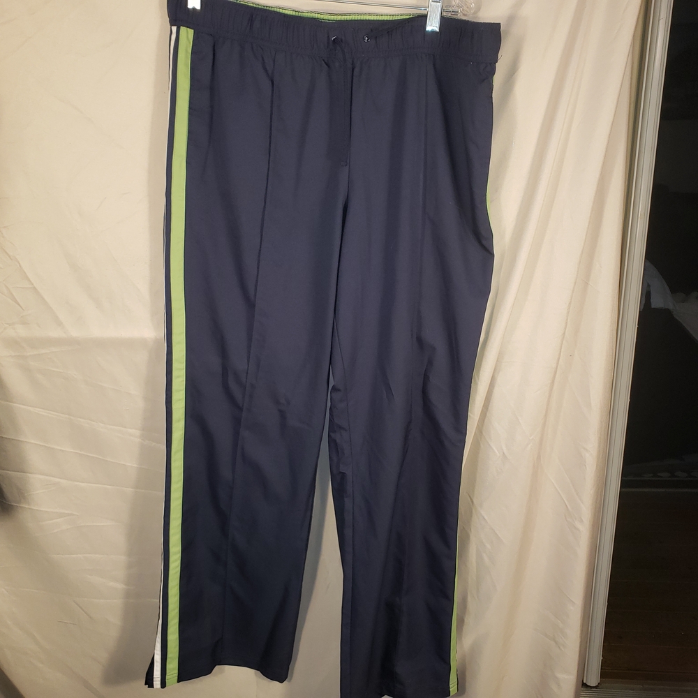 SJB Active Navy Blue Track Drawstring Pants with Green Stripe - XL